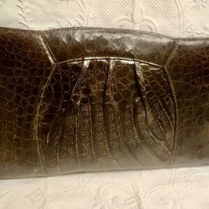 Elegant Brown Crocodile Leather Clutch